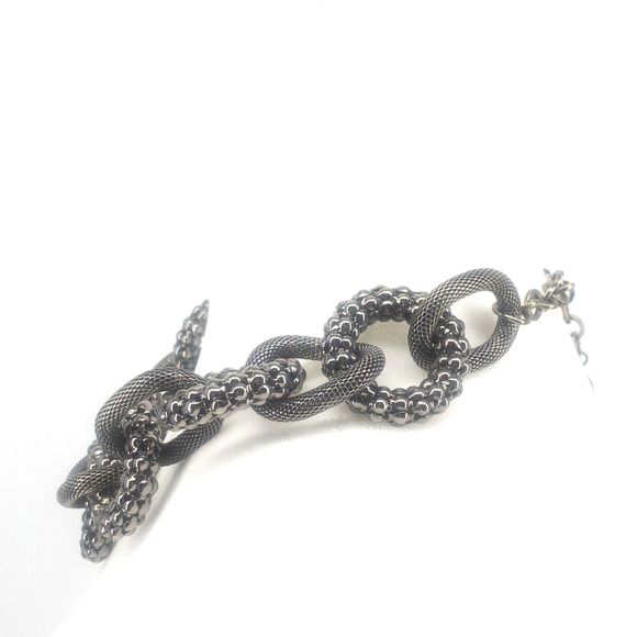 RJ Graziano Gunmetal Link Necklace 16"-20" Adjustable Mesh & Textured Links - Picture 9 of 13